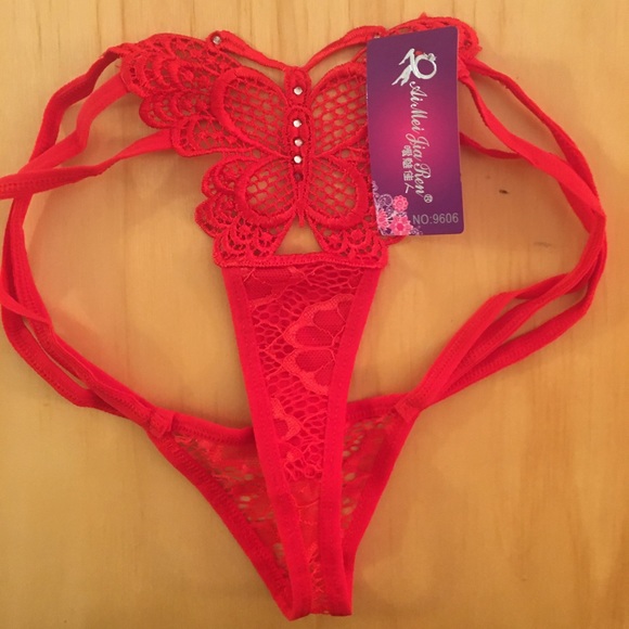 Sexy red panties, butterfly design, sequin accents - Picture 6 of 6
